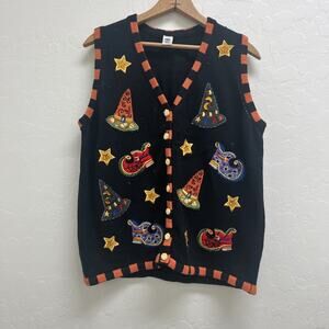 VTG Halloween Novelty Vest Embroidered Appliqué Embellished Whimsical Beaded